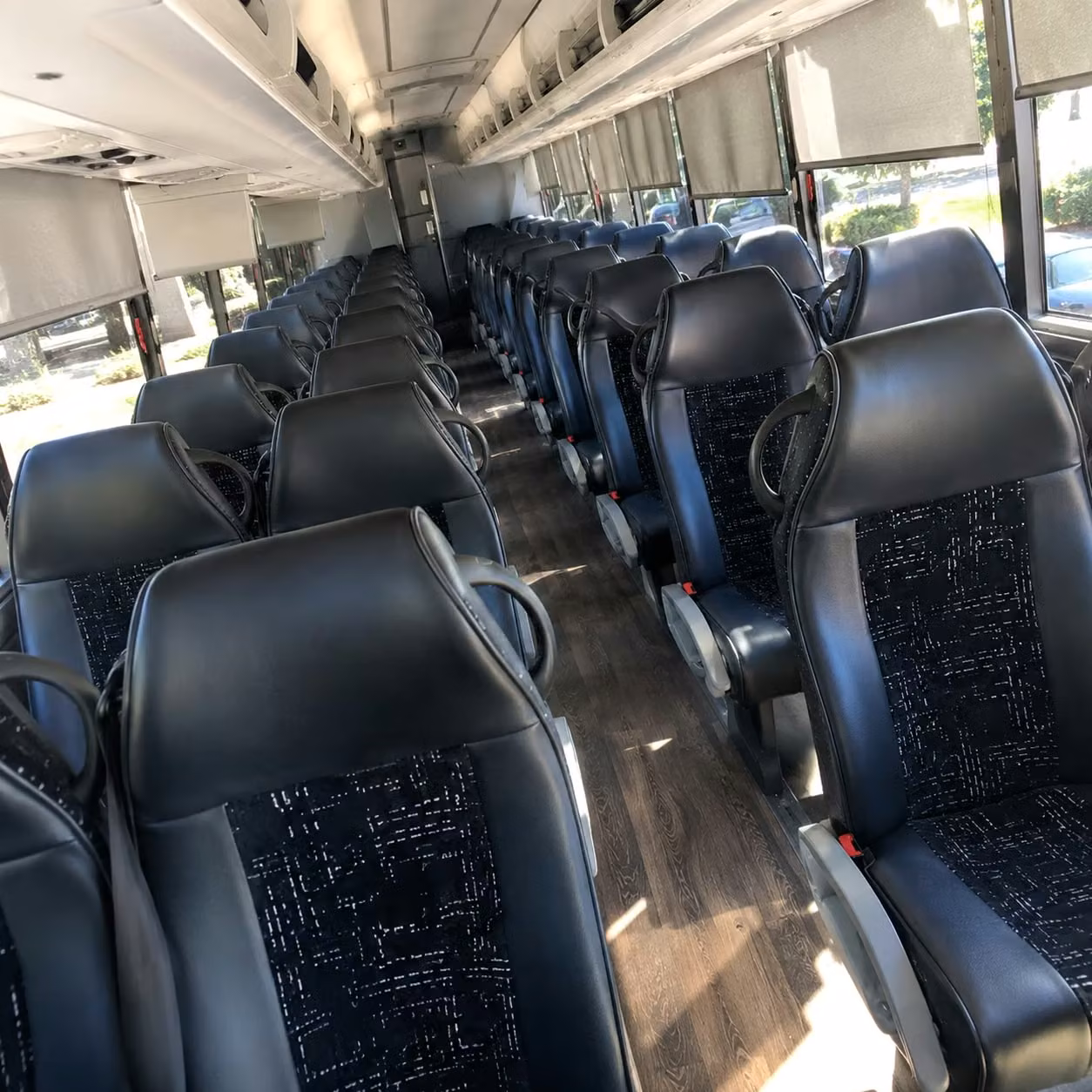 des moines charter bus rental interior
